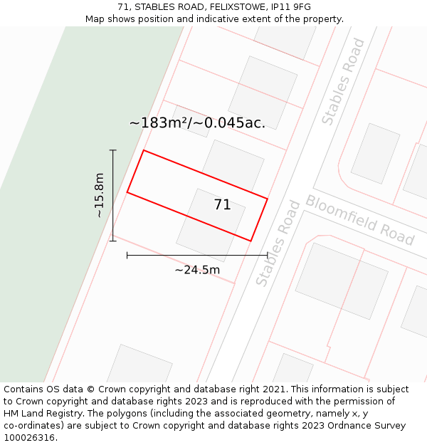 71, STABLES ROAD, FELIXSTOWE, IP11 9FG: Plot and title map