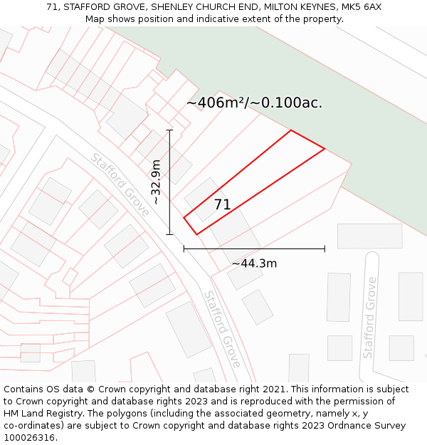 71, STAFFORD GROVE, SHENLEY CHURCH END, MILTON KEYNES, MK5 6AX: Plot and title map