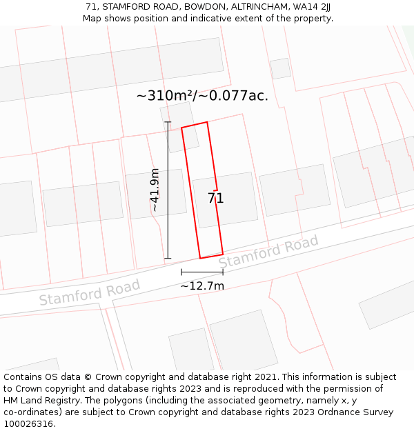 71, STAMFORD ROAD, BOWDON, ALTRINCHAM, WA14 2JJ: Plot and title map