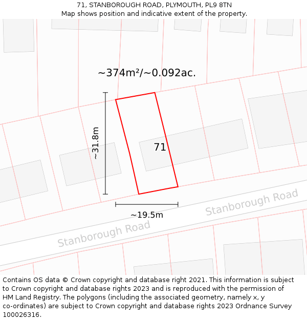 71, STANBOROUGH ROAD, PLYMOUTH, PL9 8TN: Plot and title map