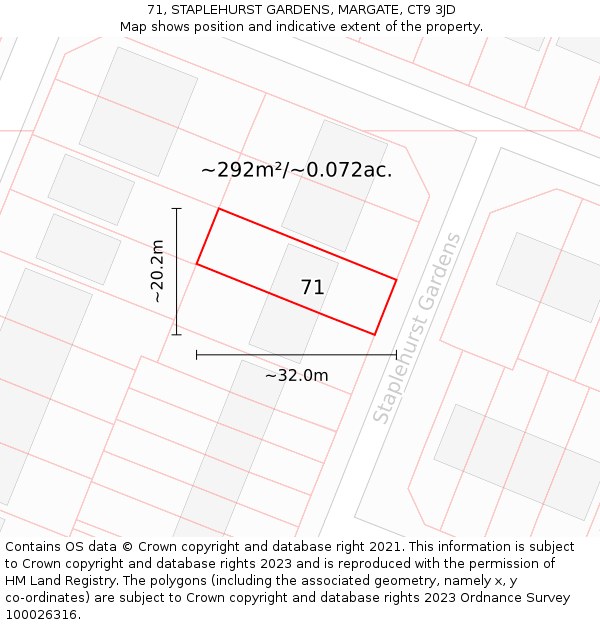 71, STAPLEHURST GARDENS, MARGATE, CT9 3JD: Plot and title map