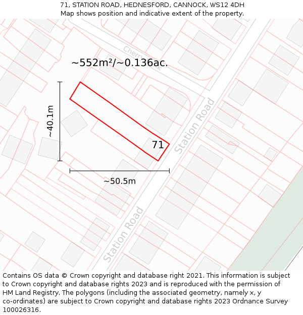 71, STATION ROAD, HEDNESFORD, CANNOCK, WS12 4DH: Plot and title map