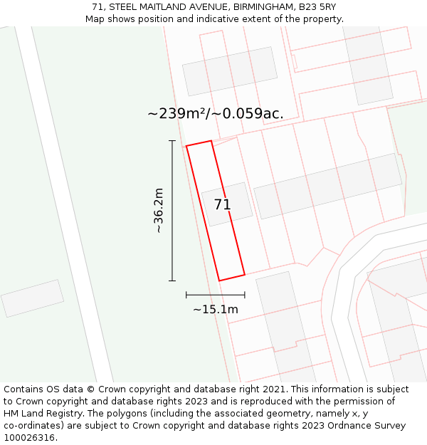 71, STEEL MAITLAND AVENUE, BIRMINGHAM, B23 5RY: Plot and title map