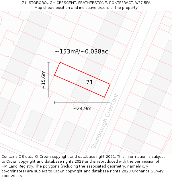 71, STOBOROUGH CRESCENT, FEATHERSTONE, PONTEFRACT, WF7 5FA: Plot and title map