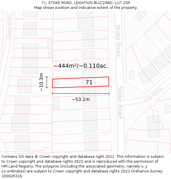 71, STOKE ROAD, LEIGHTON BUZZARD, LU7 2SP: Plot and title map