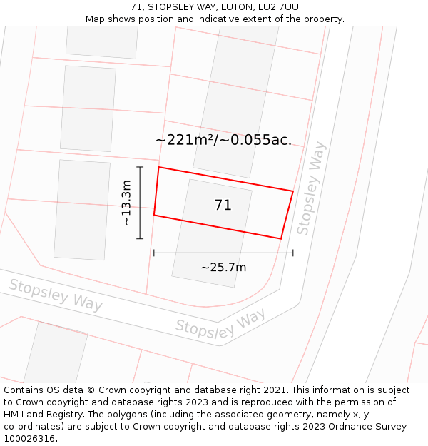 71, STOPSLEY WAY, LUTON, LU2 7UU: Plot and title map