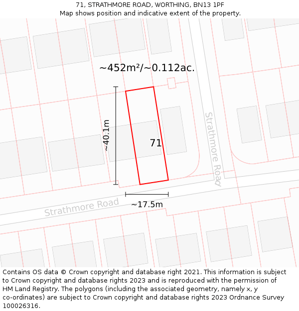 71, STRATHMORE ROAD, WORTHING, BN13 1PF: Plot and title map