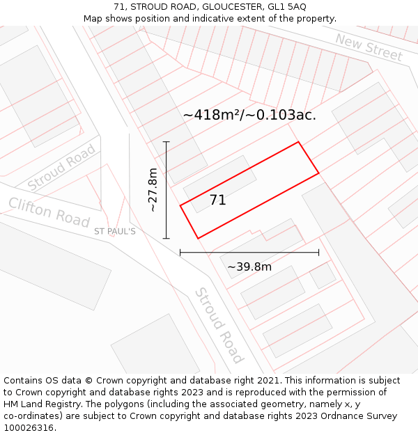 71, STROUD ROAD, GLOUCESTER, GL1 5AQ: Plot and title map