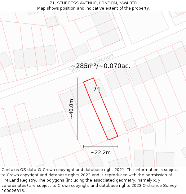 71, STURGESS AVENUE, LONDON, NW4 3TR: Plot and title map