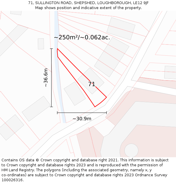 71, SULLINGTON ROAD, SHEPSHED, LOUGHBOROUGH, LE12 9JF: Plot and title map