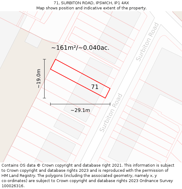 71, SURBITON ROAD, IPSWICH, IP1 4AX: Plot and title map