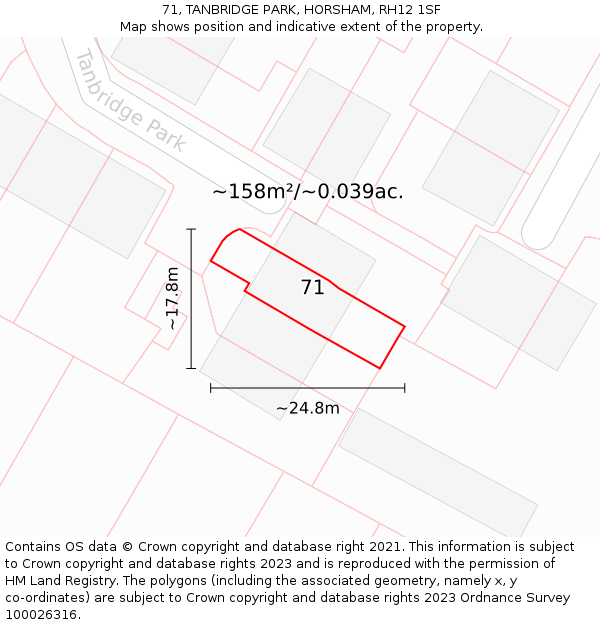 71, TANBRIDGE PARK, HORSHAM, RH12 1SF: Plot and title map