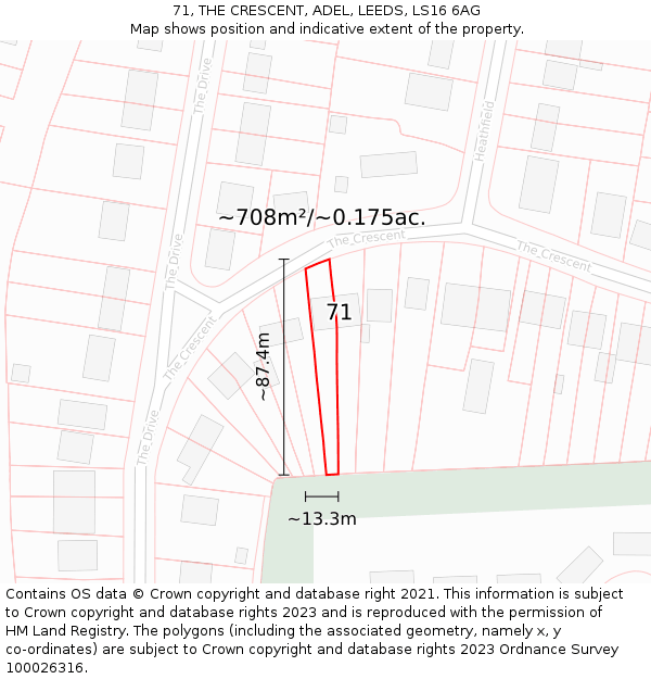 71, THE CRESCENT, ADEL, LEEDS, LS16 6AG: Plot and title map