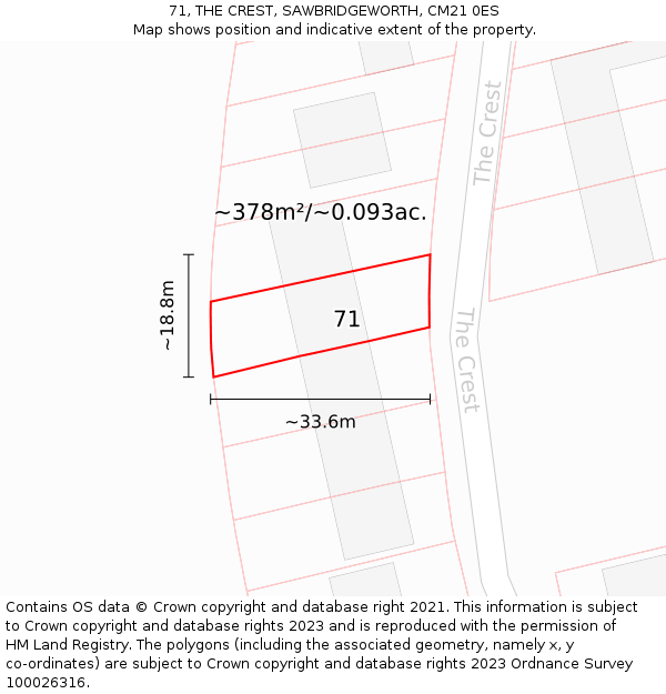 71, THE CREST, SAWBRIDGEWORTH, CM21 0ES: Plot and title map