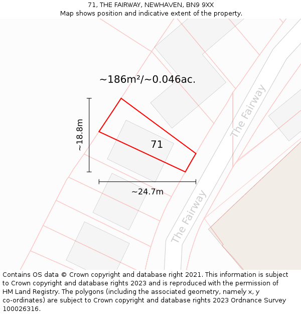 71, THE FAIRWAY, NEWHAVEN, BN9 9XX: Plot and title map