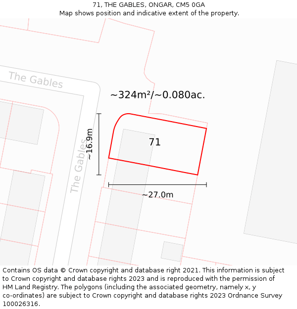 71, THE GABLES, ONGAR, CM5 0GA: Plot and title map