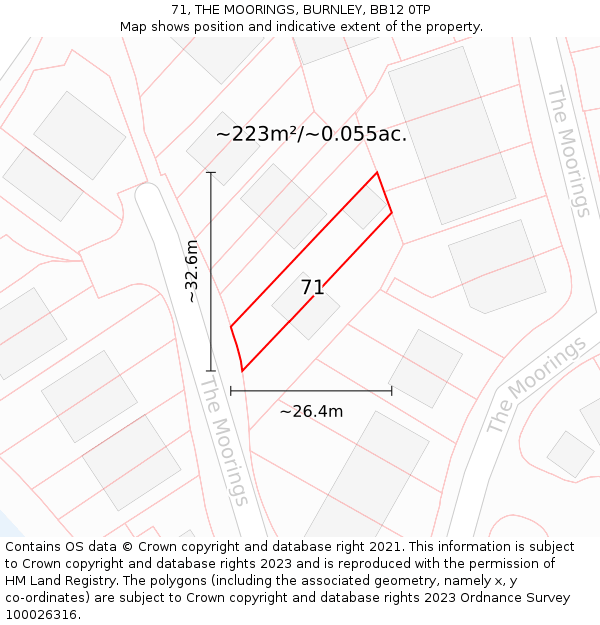 71, THE MOORINGS, BURNLEY, BB12 0TP: Plot and title map