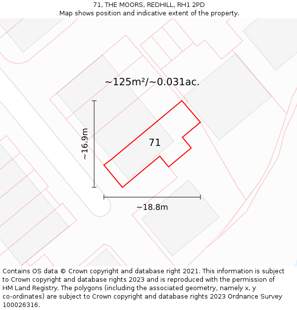 71, THE MOORS, REDHILL, RH1 2PD: Plot and title map