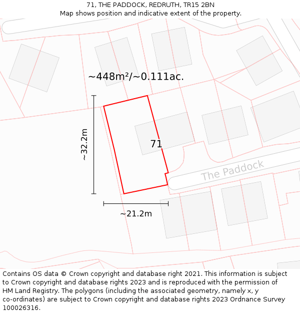 71, THE PADDOCK, REDRUTH, TR15 2BN: Plot and title map