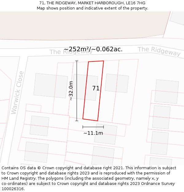 71, THE RIDGEWAY, MARKET HARBOROUGH, LE16 7HG: Plot and title map