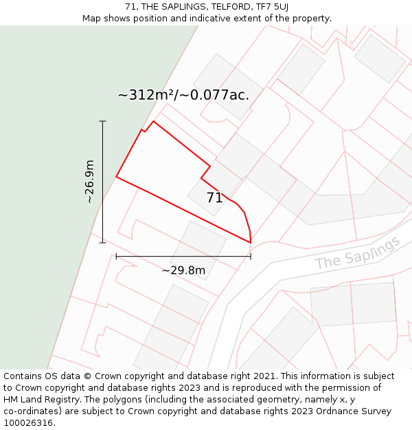 71, THE SAPLINGS, TELFORD, TF7 5UJ: Plot and title map