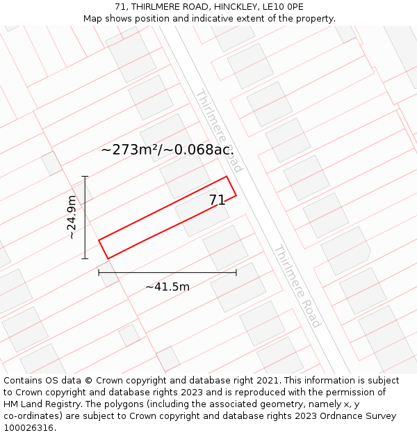 71, THIRLMERE ROAD, HINCKLEY, LE10 0PE: Plot and title map