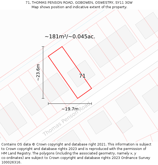 71, THOMAS PENSON ROAD, GOBOWEN, OSWESTRY, SY11 3GW: Plot and title map