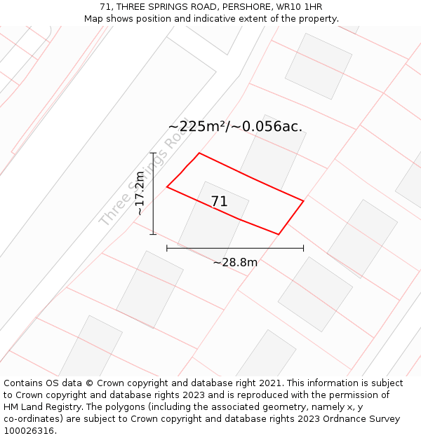 71, THREE SPRINGS ROAD, PERSHORE, WR10 1HR: Plot and title map