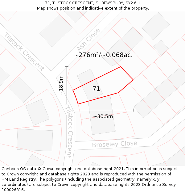 71, TILSTOCK CRESCENT, SHREWSBURY, SY2 6HJ: Plot and title map