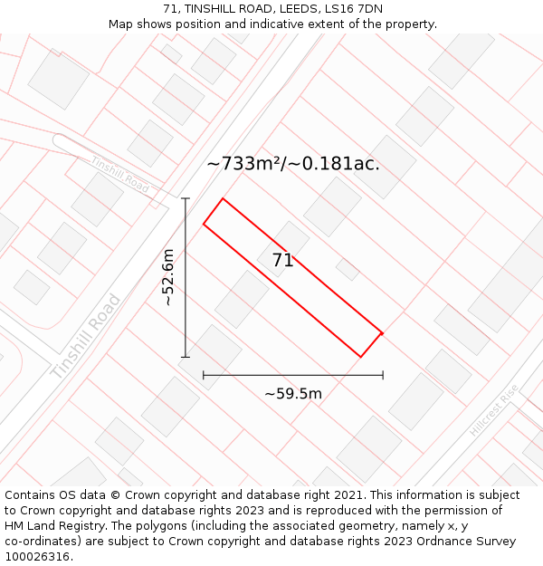 71, TINSHILL ROAD, LEEDS, LS16 7DN: Plot and title map