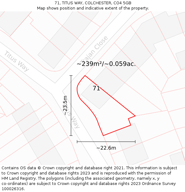 71, TITUS WAY, COLCHESTER, CO4 5GB: Plot and title map