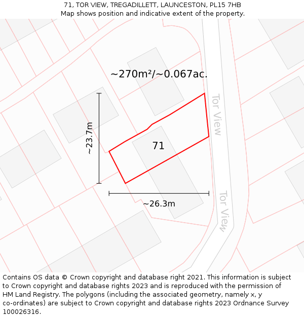 71, TOR VIEW, TREGADILLETT, LAUNCESTON, PL15 7HB: Plot and title map