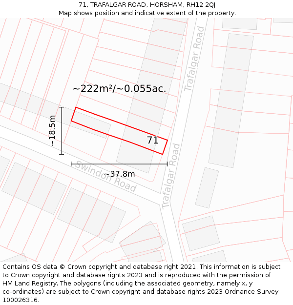 71, TRAFALGAR ROAD, HORSHAM, RH12 2QJ: Plot and title map