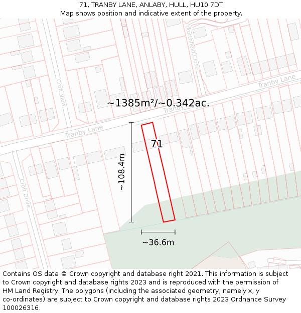 71, TRANBY LANE, ANLABY, HULL, HU10 7DT: Plot and title map