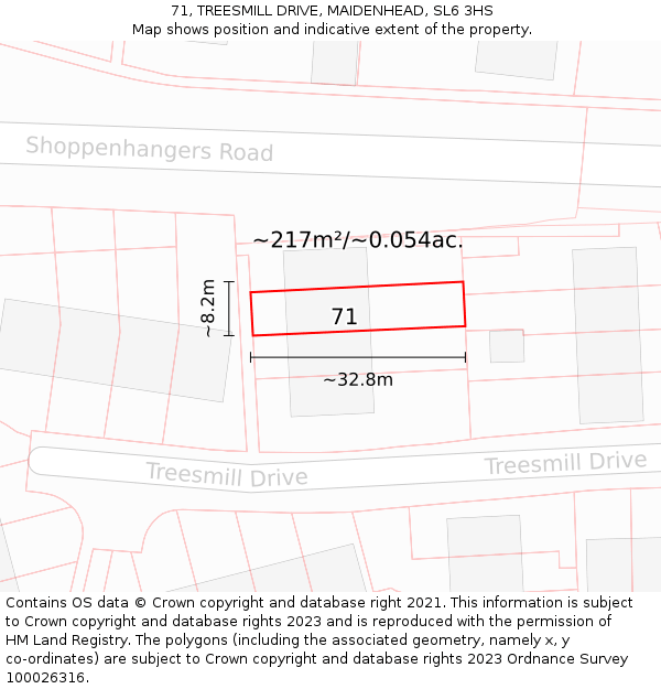 71, TREESMILL DRIVE, MAIDENHEAD, SL6 3HS: Plot and title map