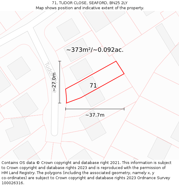 71, TUDOR CLOSE, SEAFORD, BN25 2LY: Plot and title map