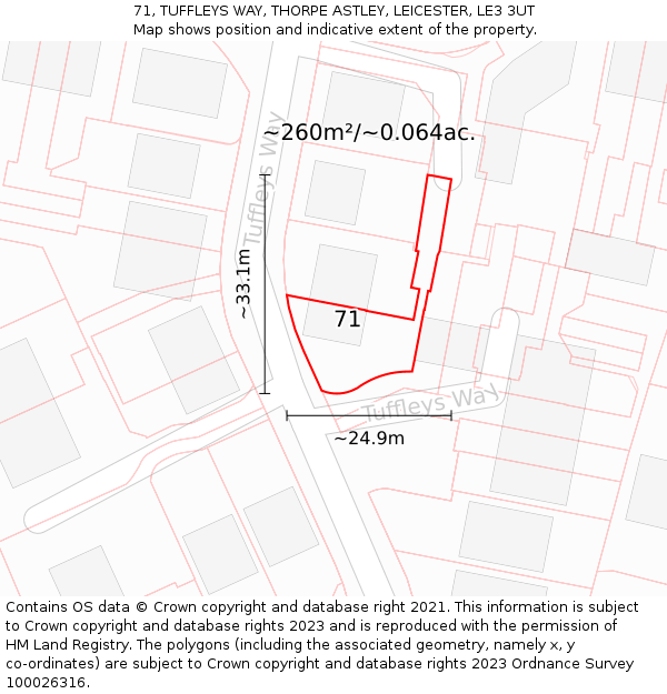 71, TUFFLEYS WAY, THORPE ASTLEY, LEICESTER, LE3 3UT: Plot and title map