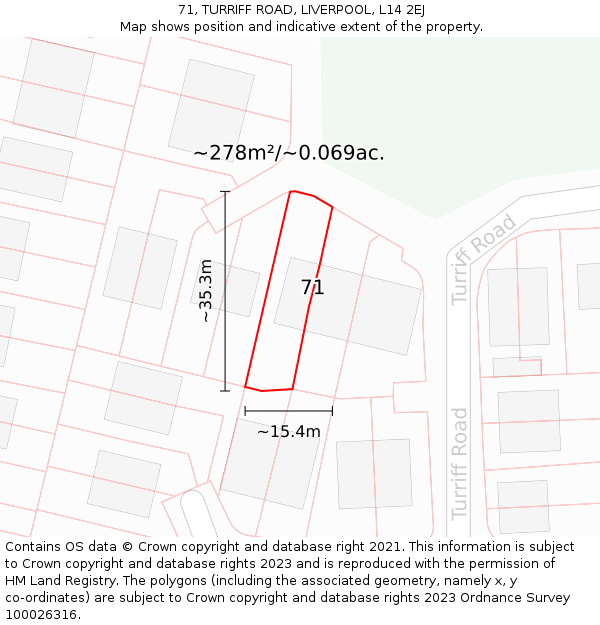 71, TURRIFF ROAD, LIVERPOOL, L14 2EJ: Plot and title map