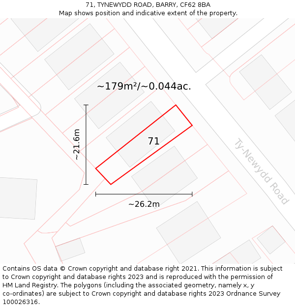71, TYNEWYDD ROAD, BARRY, CF62 8BA: Plot and title map