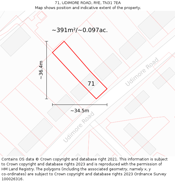 71, UDIMORE ROAD, RYE, TN31 7EA: Plot and title map