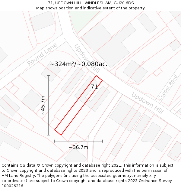 71, UPDOWN HILL, WINDLESHAM, GU20 6DS: Plot and title map