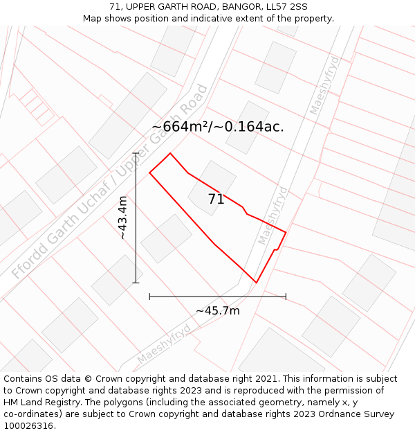 71, UPPER GARTH ROAD, BANGOR, LL57 2SS: Plot and title map