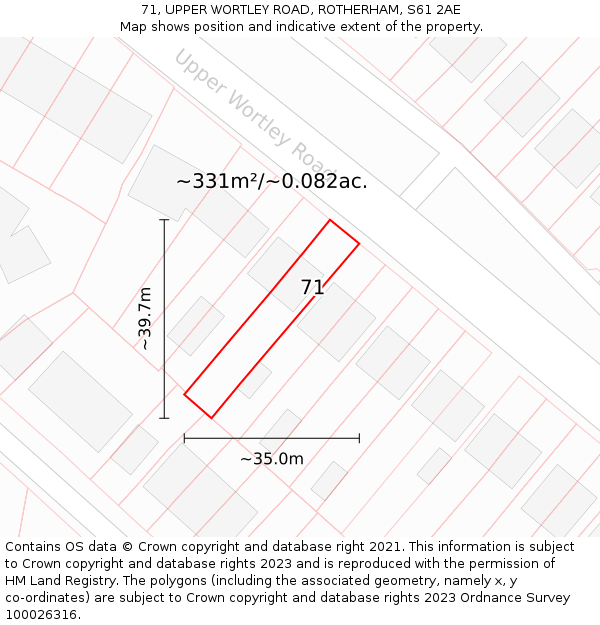 71, UPPER WORTLEY ROAD, ROTHERHAM, S61 2AE: Plot and title map