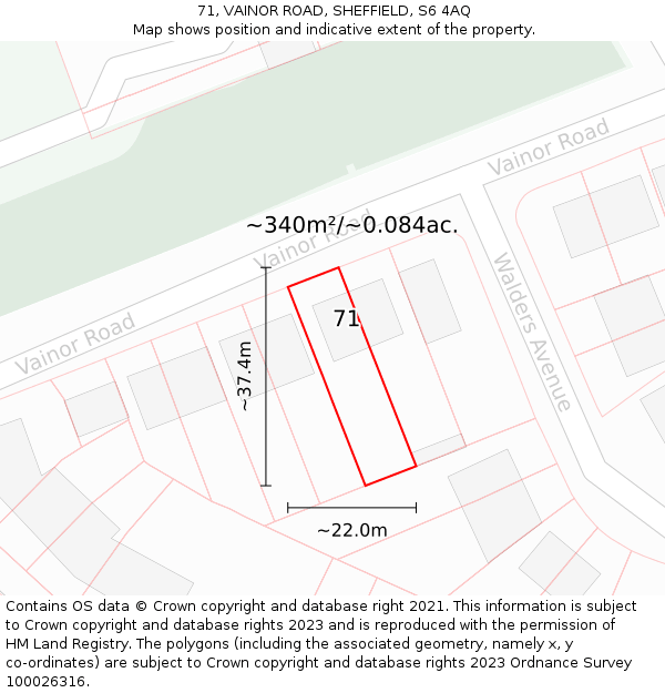 71, VAINOR ROAD, SHEFFIELD, S6 4AQ: Plot and title map