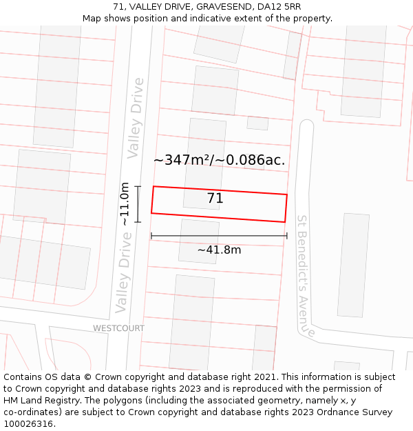 71, VALLEY DRIVE, GRAVESEND, DA12 5RR: Plot and title map