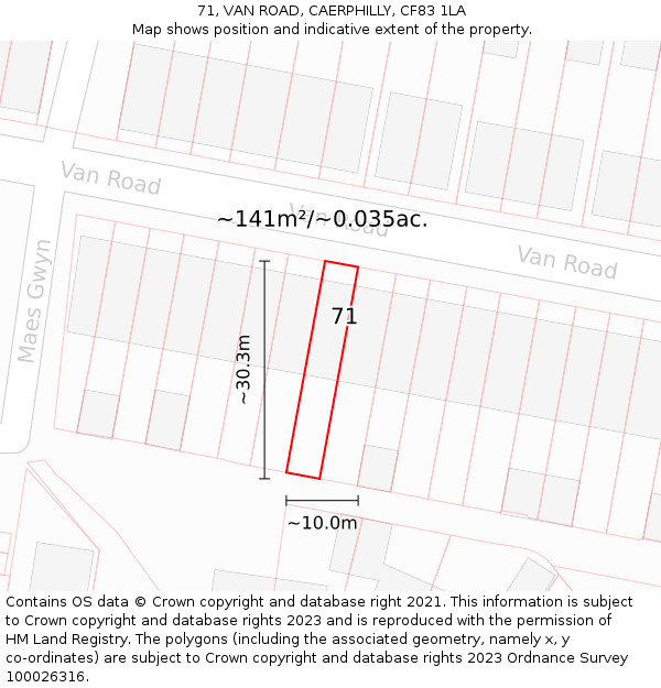 71, VAN ROAD, CAERPHILLY, CF83 1LA: Plot and title map