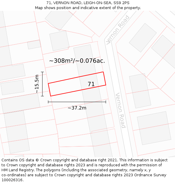 71, VERNON ROAD, LEIGH-ON-SEA, SS9 2PS: Plot and title map