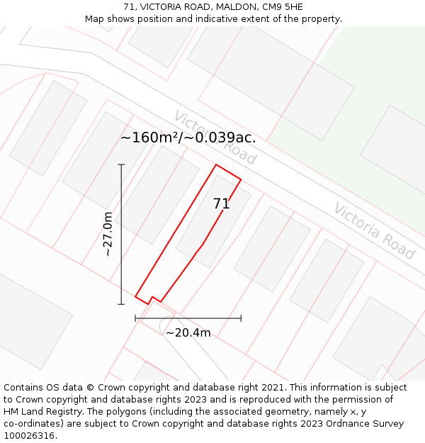 71, VICTORIA ROAD, MALDON, CM9 5HE: Plot and title map