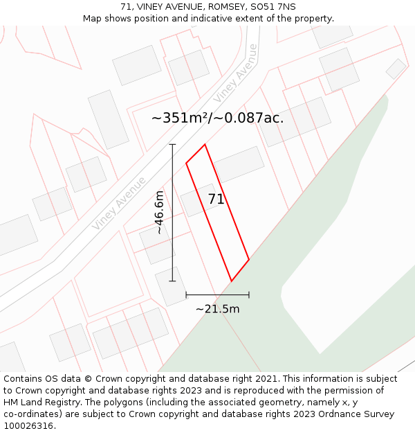 71, VINEY AVENUE, ROMSEY, SO51 7NS: Plot and title map