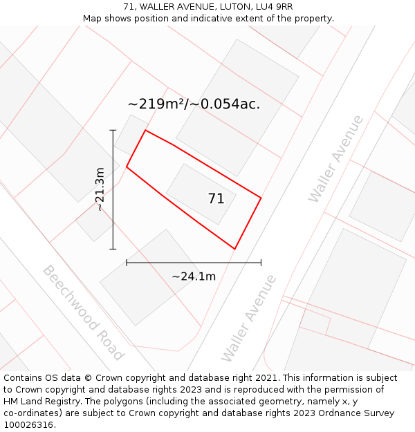 71, WALLER AVENUE, LUTON, LU4 9RR: Plot and title map